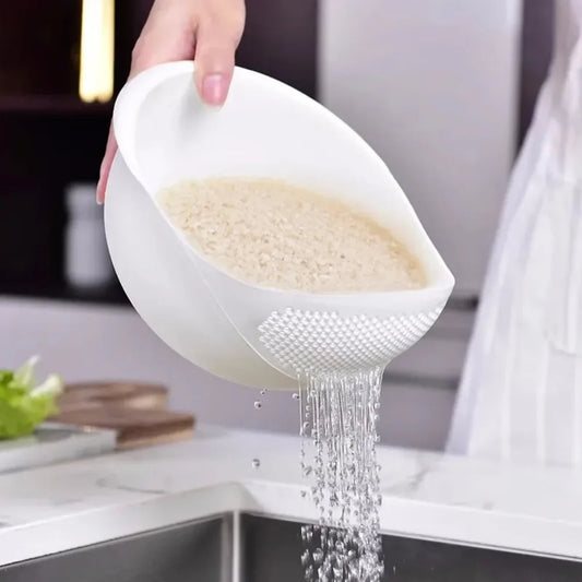 1PC Plastic Rice Sieve & Drain Basket, jossa kahvat – Multi-Purpose Kitchen Strainer Bowl, jossa peset riisiä, vihanneksia ja hedelmiä