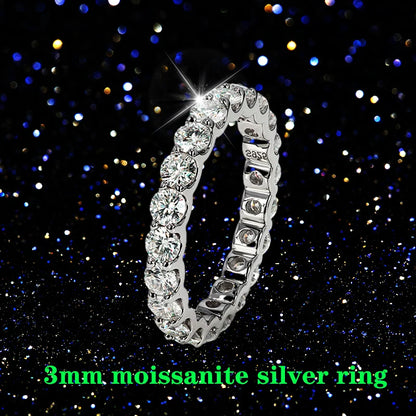0,1ct 3mm D VVS Moissanite Full Eternity Band Ring – 925 Sterling Silver Engagement & Party Jewels for Women