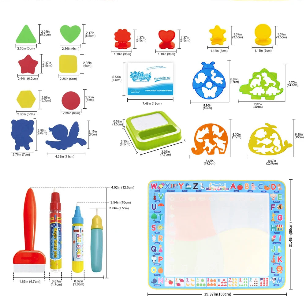100x80CM Magic Water Drawing Mat – uudelleenkäytettävä Doodle Board Montessori Educational Lelu lapsille