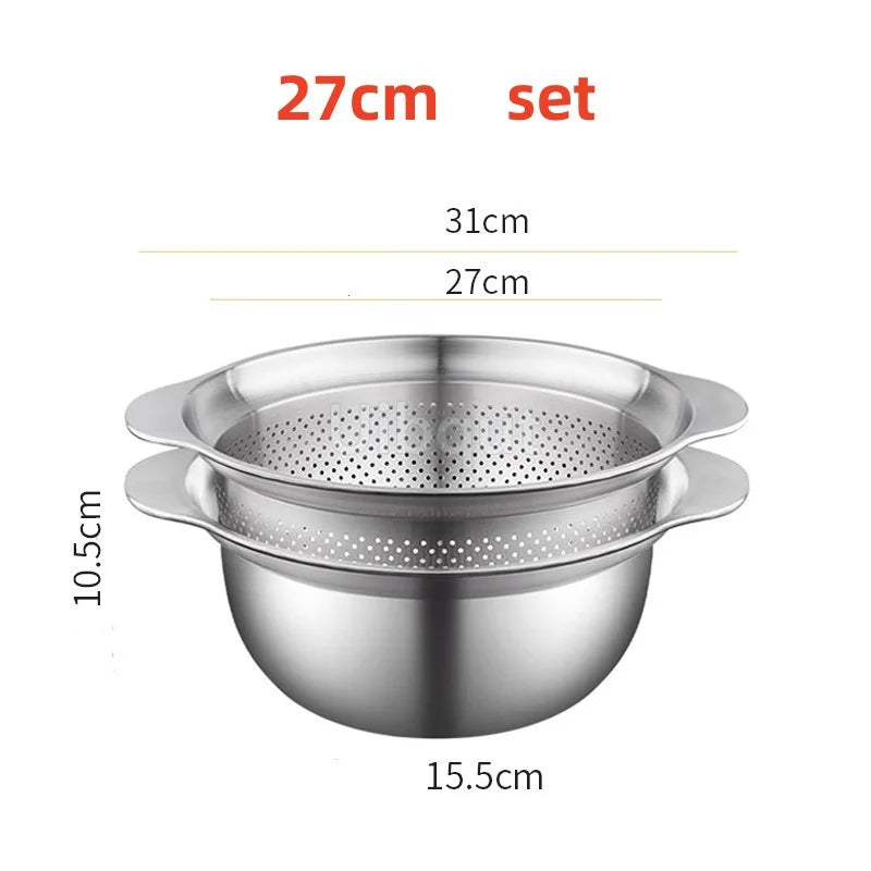 304 Stainless Steel Vegetable Washing Basin & Strainer – Multi-Purpose Rice Washer, Fruit Filter, Kitchen Drain Basket