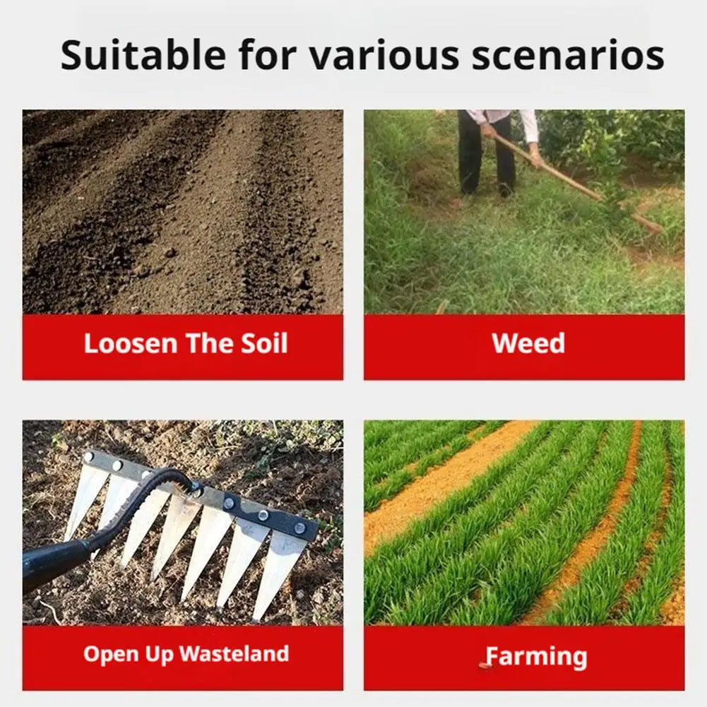 Carbon Steel Garden Weeding Rake – 5/6/7/8 Teeth Soil Loosening & Weed Removal Tool for Farm, Garden & Landscaping