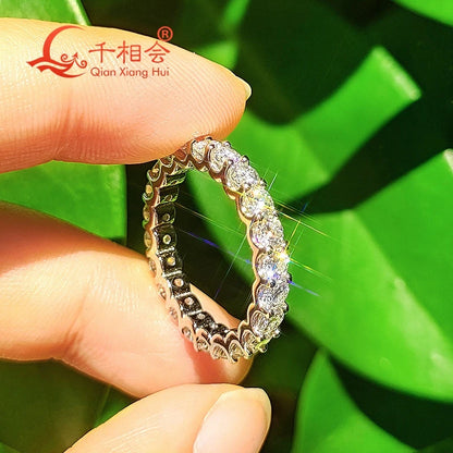 0,1ct 3mm D VVS Moissanite Full Eternity Band Ring – 925 Sterling Silver Engagement & Party Jewels for Women