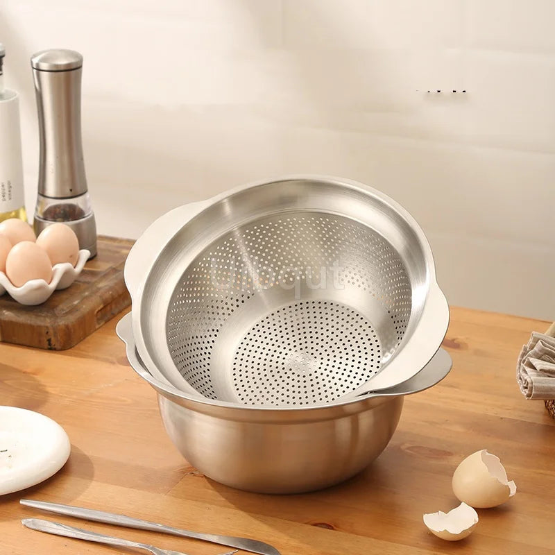 304 Stainless Steel Vegetable Washing Basin & Strainer – Multi-Purpose Rice Washer, Fruit Filter, Kitchen Drain Basket