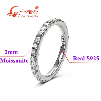 0,1ct 3mm D VVS Moissanite Full Eternity Band Ring – 925 Sterling Silver Engagement & Party Jewels for Women