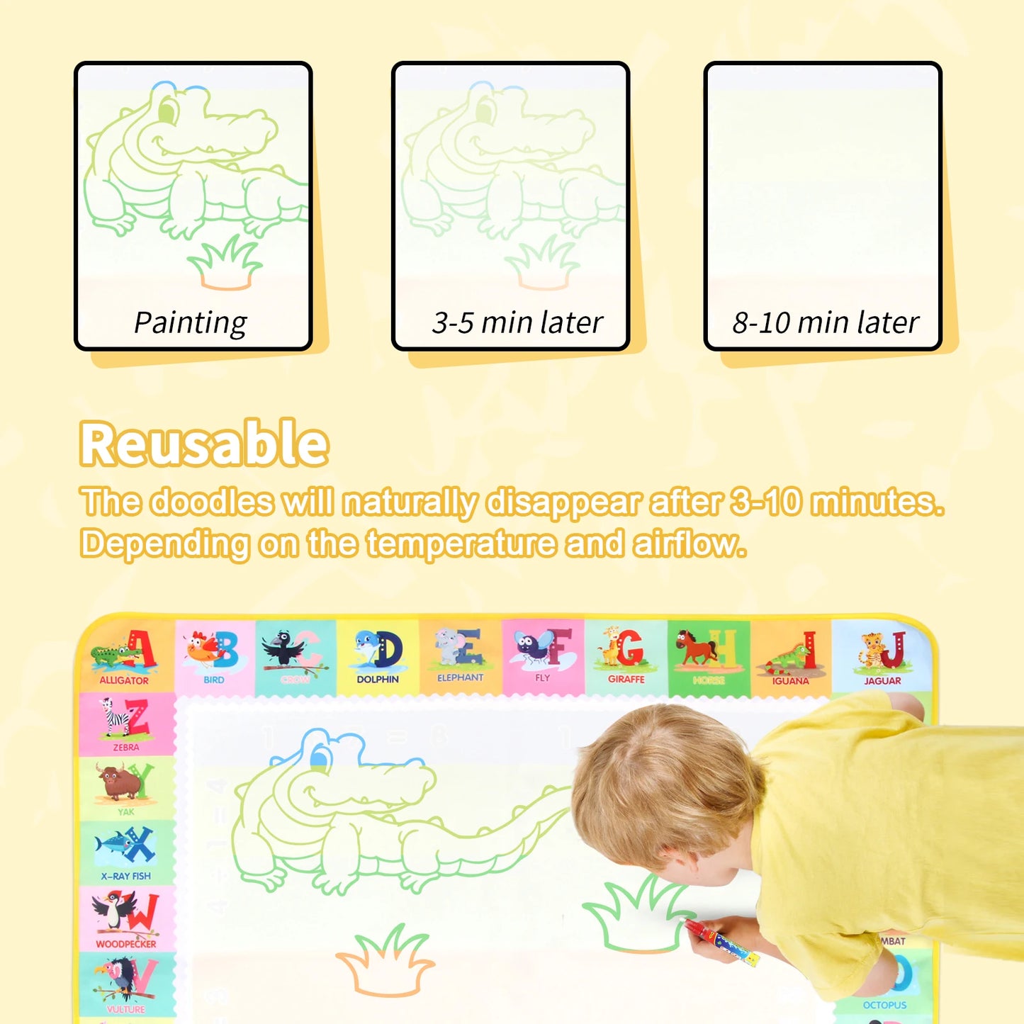 100x80CM Magic Water Drawing Mat – uudelleenkäytettävä Doodle Board Montessori Educational Lelu lapsille