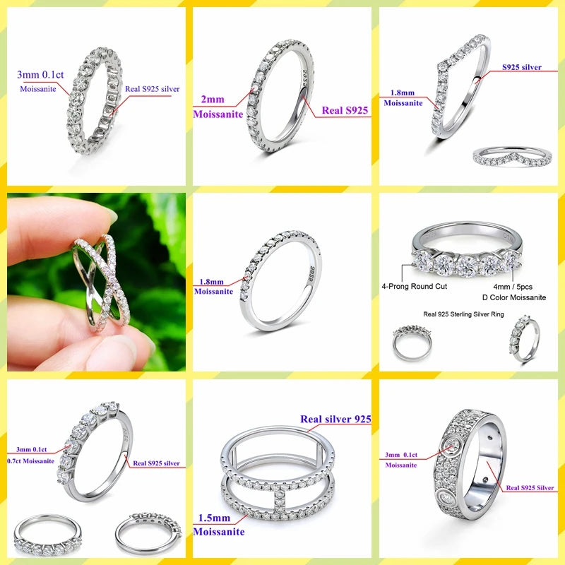 0,1ct 3mm D VVS Moissanite Full Eternity Band Ring – 925 Sterling Silver Engagement & Party Jewels for Women