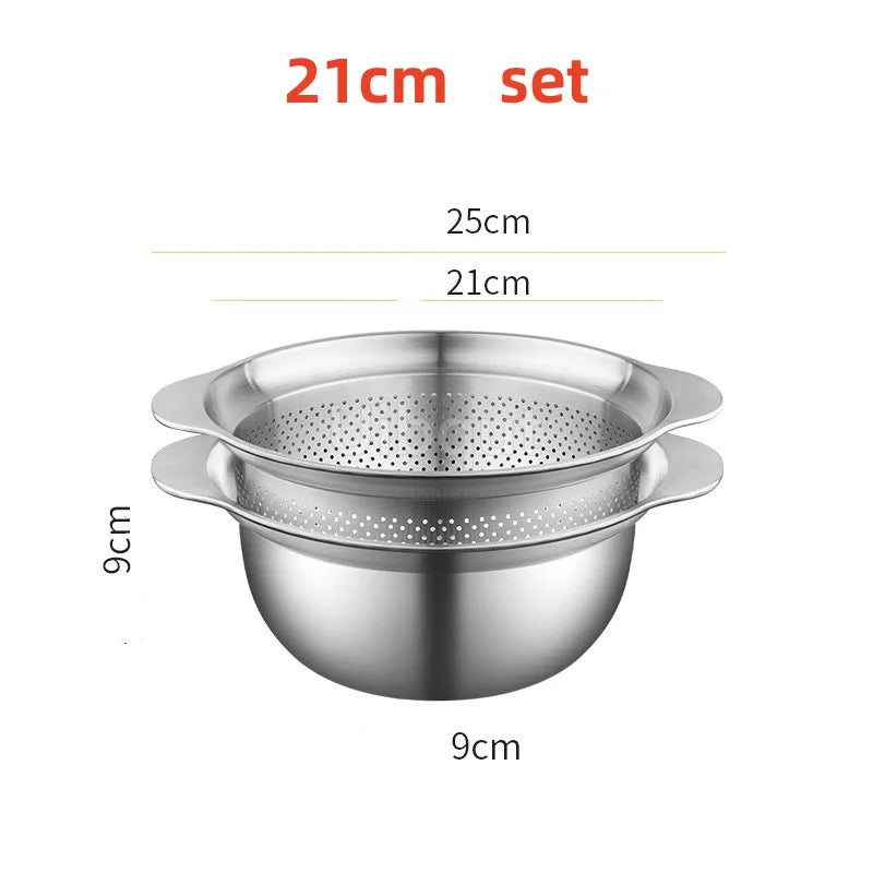 304 Stainless Steel Vegetable Washing Basin & Strainer – Multi-Purpose Rice Washer, Fruit Filter, Kitchen Drain Basket