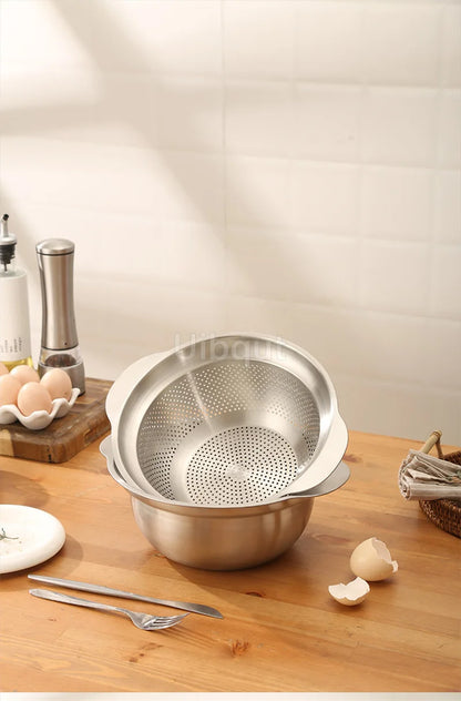 304 Stainless Steel Vegetable Washing Basin & Strainer – Multi-Purpose Rice Washer, Fruit Filter, Kitchen Drain Basket