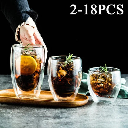 2-18PCS Double Wall High Borosilicate Lasimukit – Kuumuutta kestävät tee-, kahvi-, maito- ja mehukupit, Creative Bar Drinkware -lahjasarja