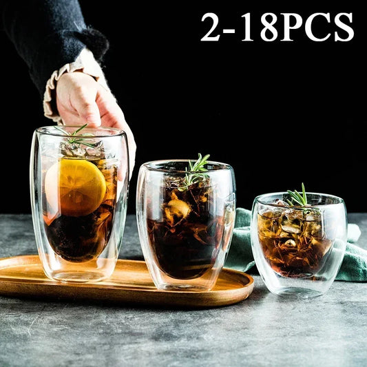 2-18PCS Double Wall High Borosilicate Lasimukit – Kuumuutta kestävät tee-, kahvi-, maito- ja mehukupit, Creative Bar Drinkware -lahjasarja