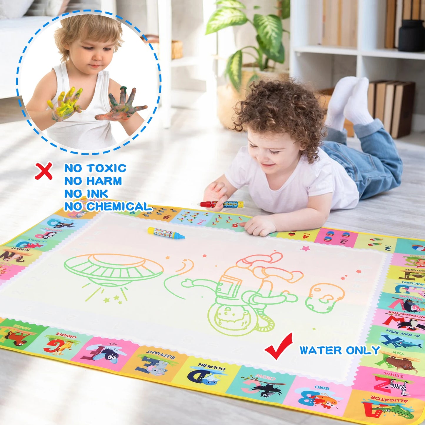 100x80CM Magic Water Drawing Mat – uudelleenkäytettävä Doodle Board Montessori Educational Lelu lapsille