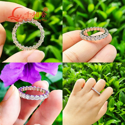 0,1ct 3mm D VVS Moissanite Full Eternity Band Ring – 925 Sterling Silver Engagement & Party Jewels for Women